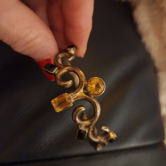 Heavy 925 Citrine Onyx inlay Vintage Artesian Braclet - Picture 7 of 10